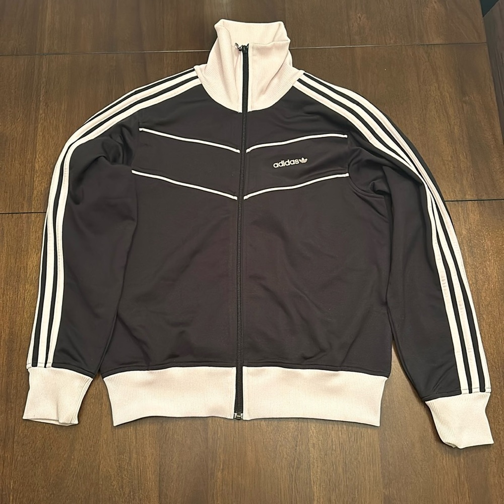 Adidas jacket large in size black with soft pink details: Pants also for sale